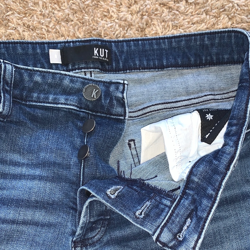 Kut From The Kloth Women’s Dark Blue Stretch Straight Leg Distressed Jeans Sz 8 - Picture 7 of 11